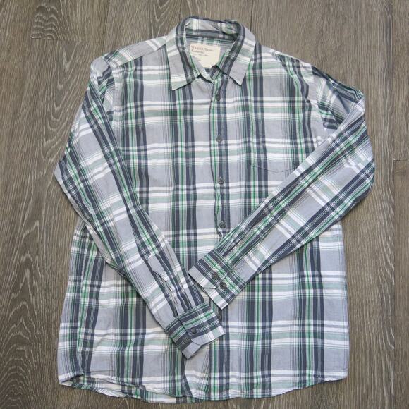 WRANGLER JEANS CO Button Down Plaid Shirt Size M Men Long Sleeve Gray Green - Picture 1 of 7